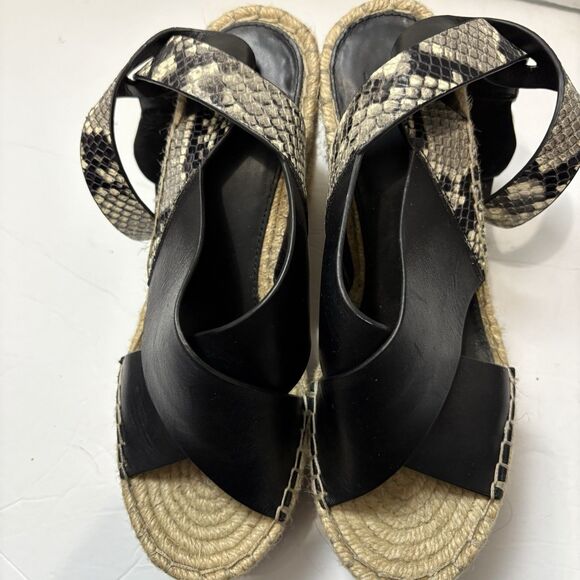 Marc Fisher Women’s Abacia 2 Espadrille Wedge Sandals Black Snake Leather 7.5 - Picture 5 of 10